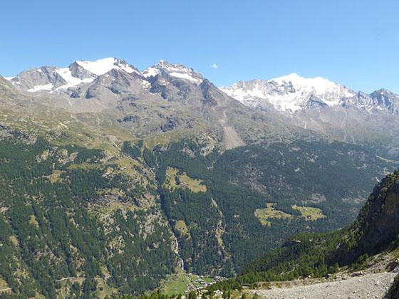 View of the peaks across the Saas Fee valley
